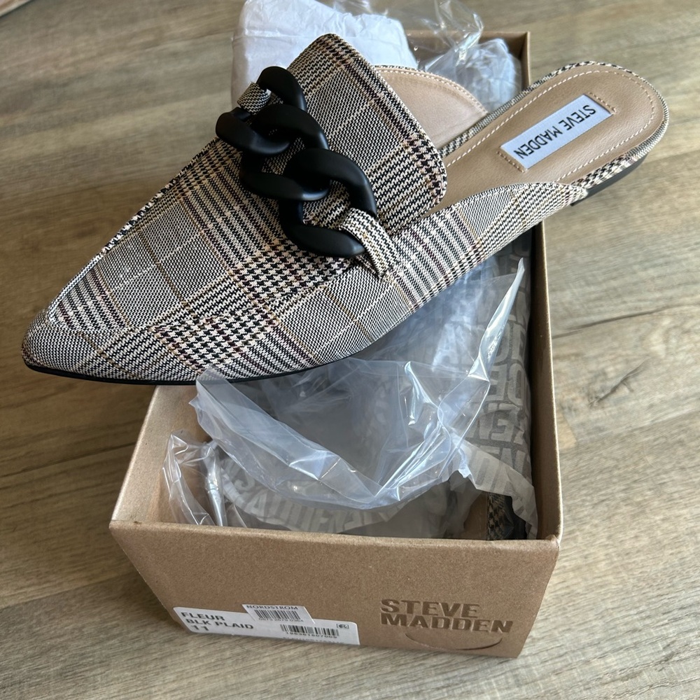 Steve Madden Fleur plaid mule NIB size 11